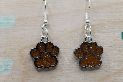 Peach Glitter Paw Prints || Dangle Earrings