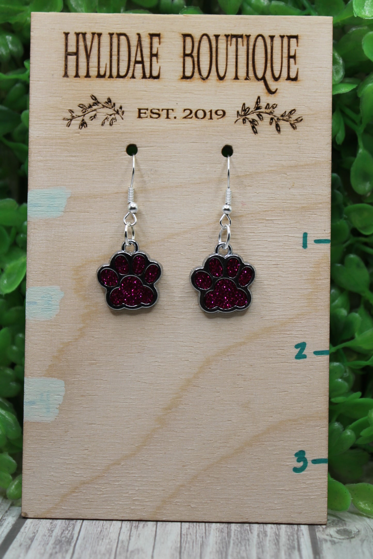 Magenta Glitter Paw Prints || Dangle Earrings