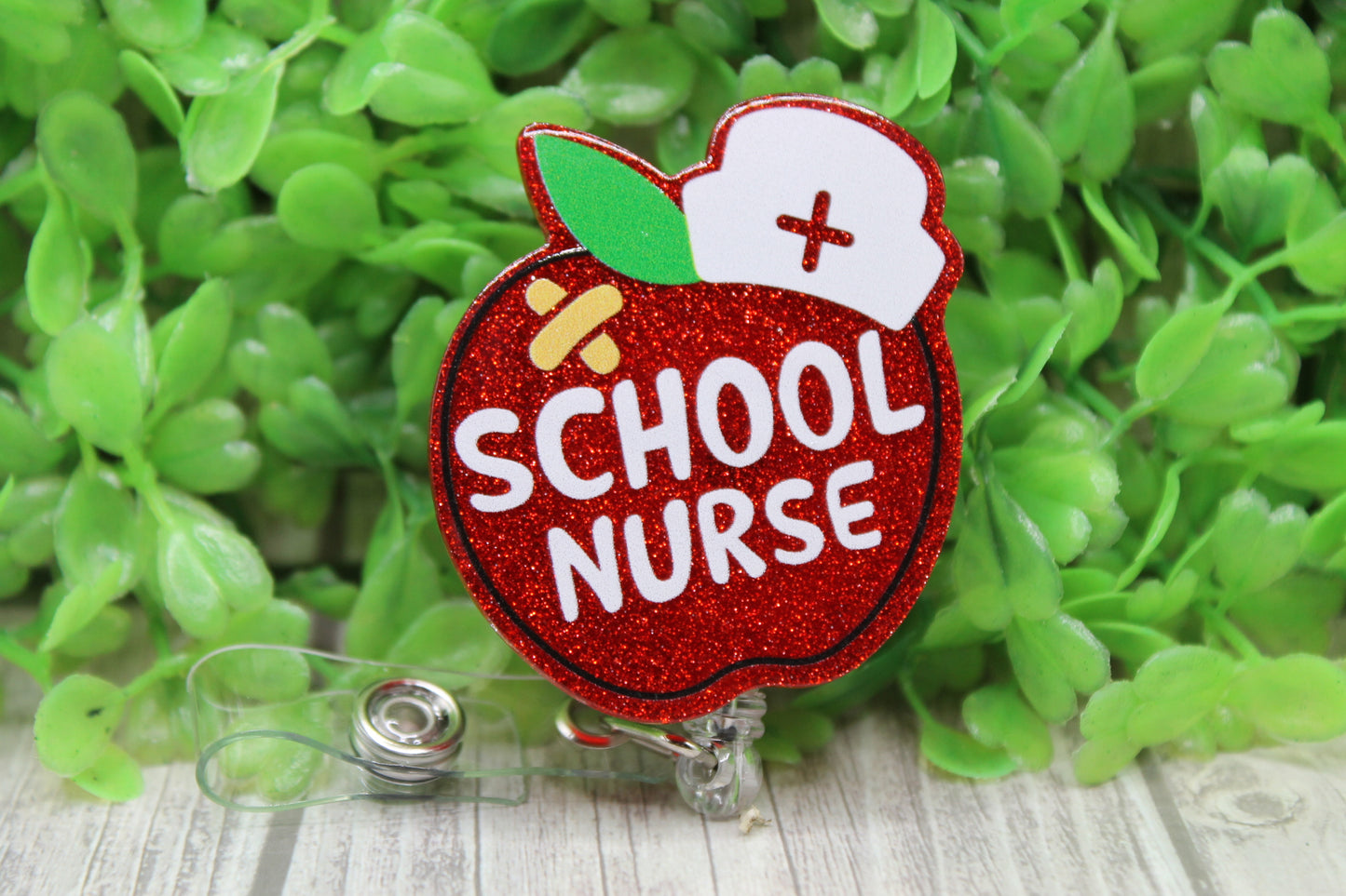 School Nurse Red Apple • Badge/ID Holder with Clip