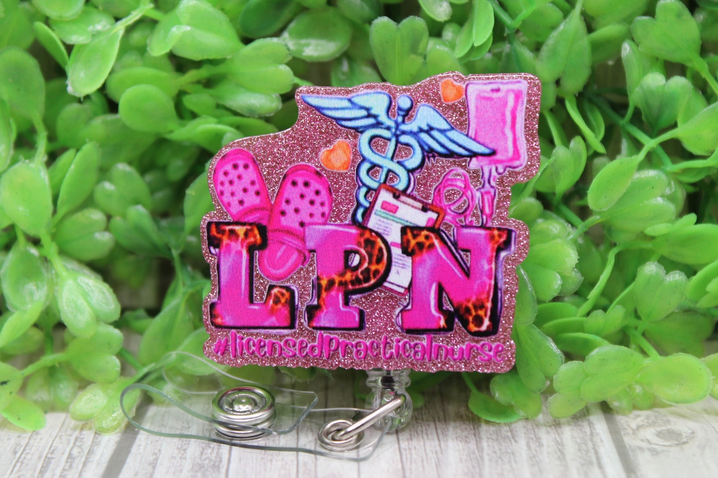 LPN Nurse Pink Heart • Badge/ID Holder with Clip