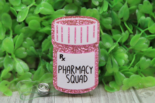 Pharmacy Squard Pink Glitter RX Bottle • Badge/ID Holder with Clip