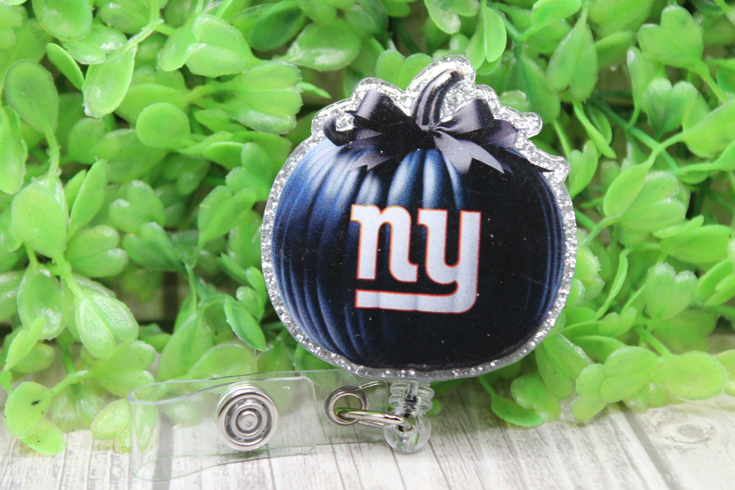 Football Giants Pumpkin with Bow • Badge/ID Holder with Clip