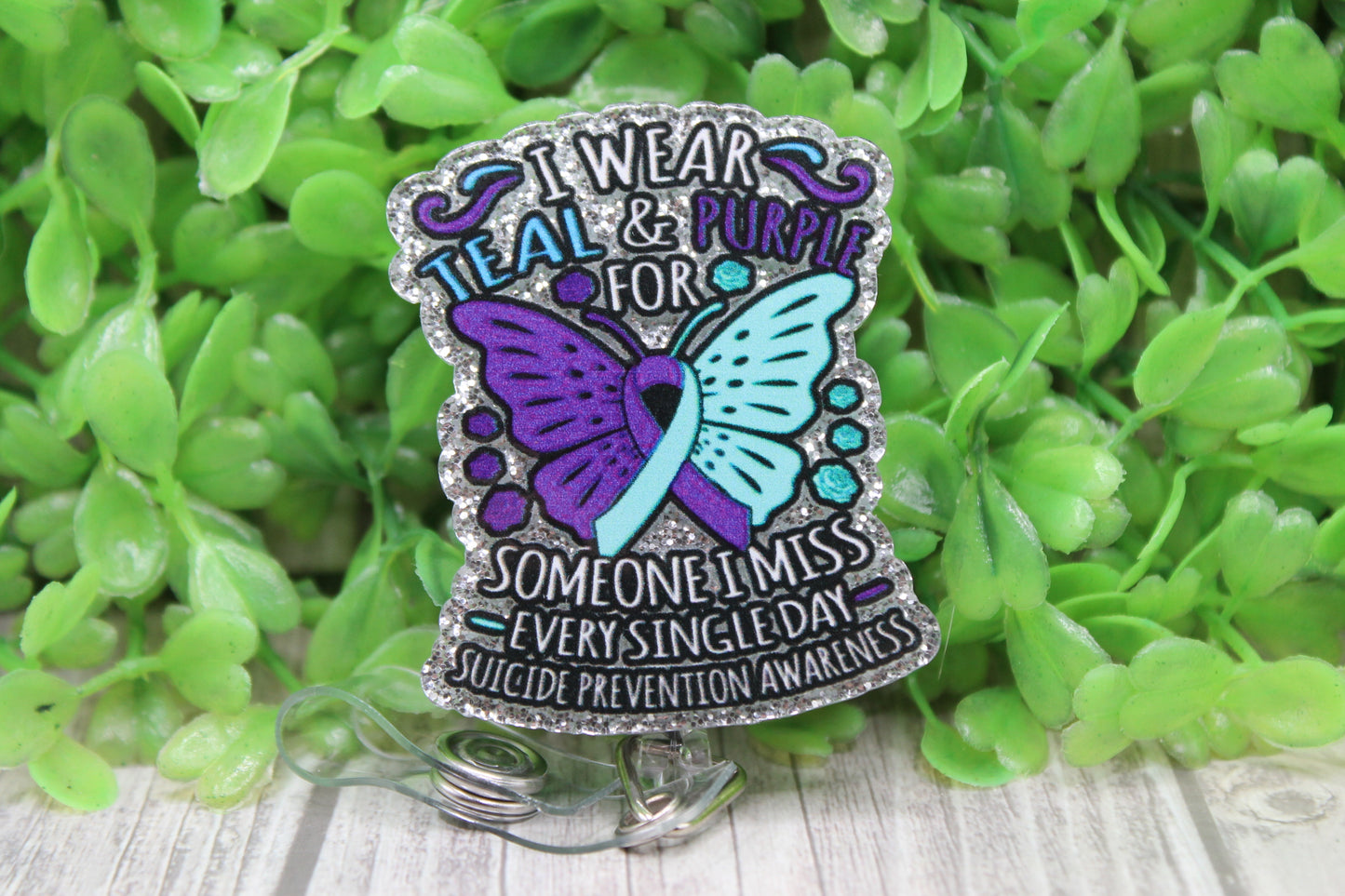 I Wear Teal & Purple Suicide Awareness • Badge/ID Holder with Clip