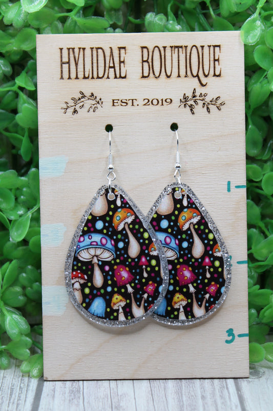 Groovy Mushrooms • Teardrop Dangle Earrings