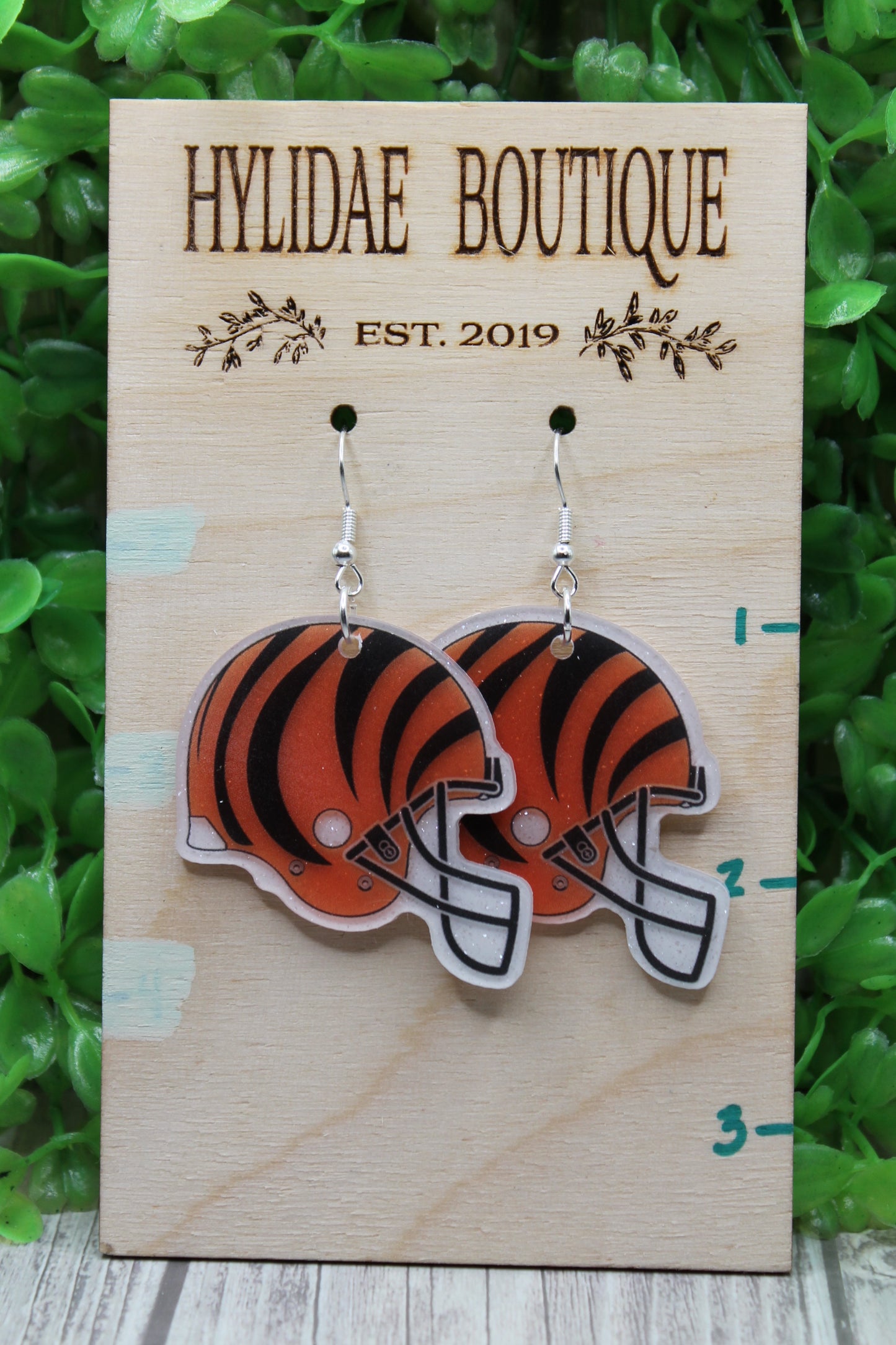 Football Bengals Shimmer Helmets • Dangle Earrings