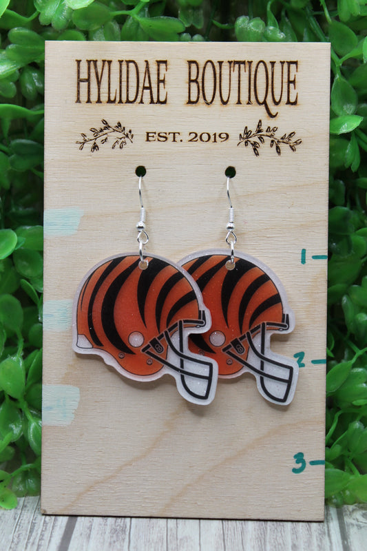 Football Bengals Shimmer Helmets • Dangle Earrings