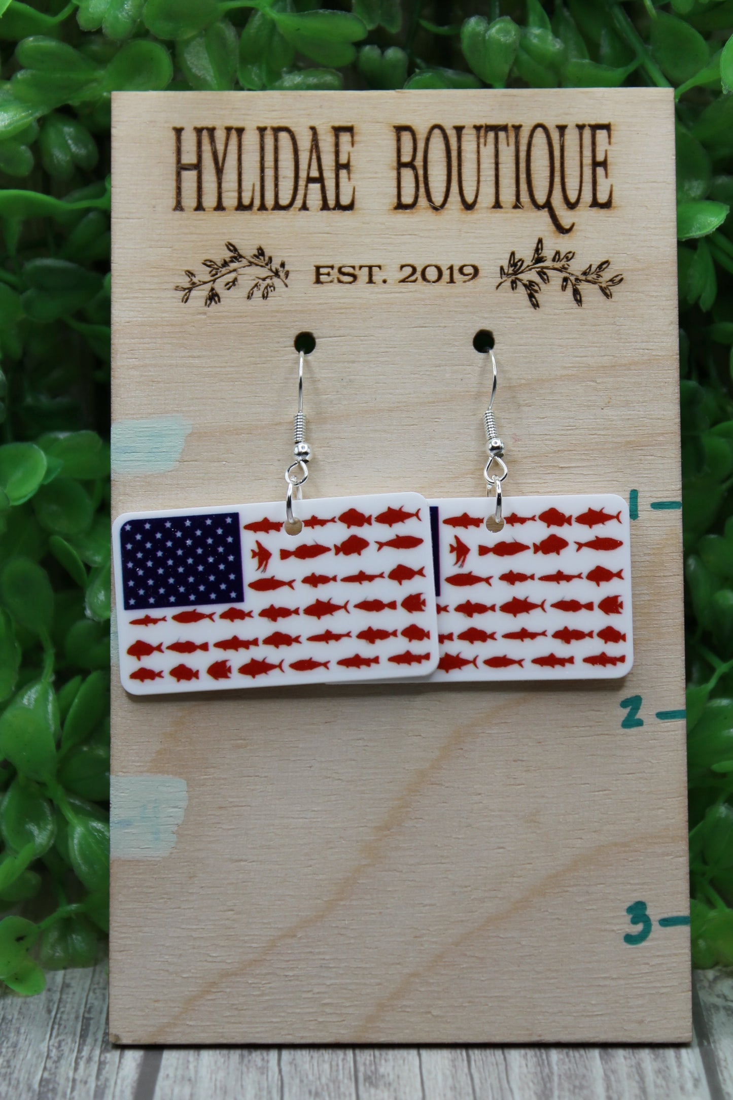 Fishing American Flag • Dangle Earrings