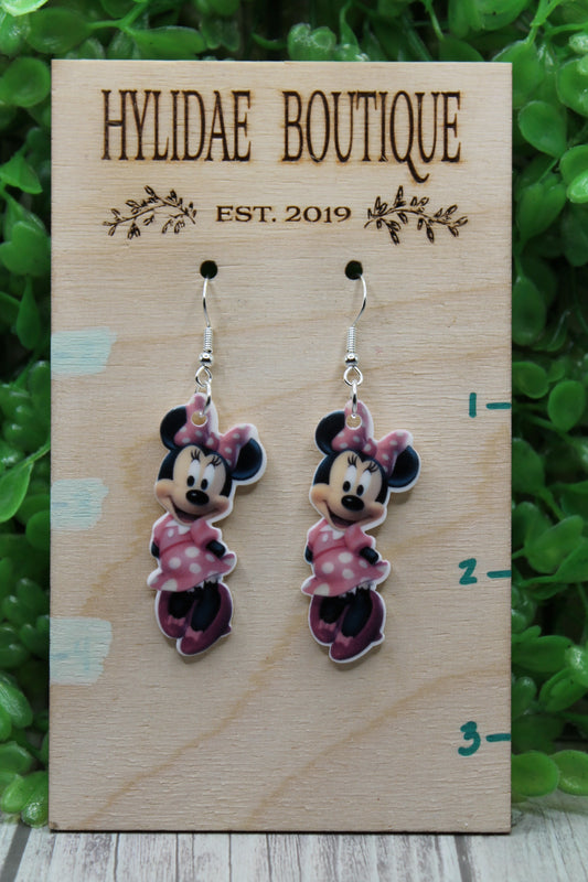 Pink Polka Dot Mouse • Dangle Earrings