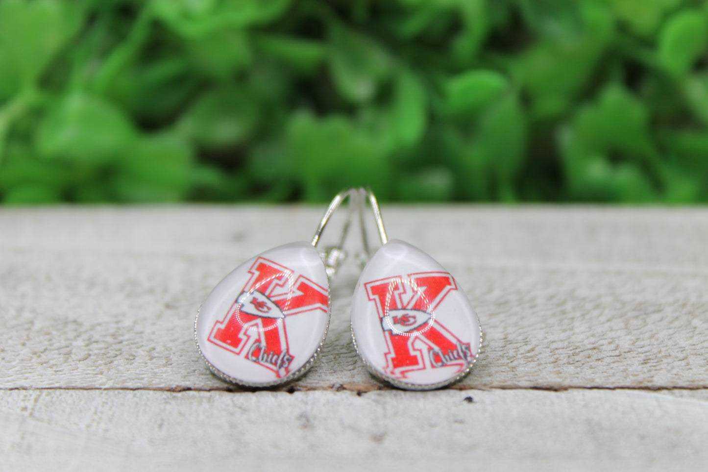 Football KC Chiefs Small White Arrow • Teardrop French Lever Earrings