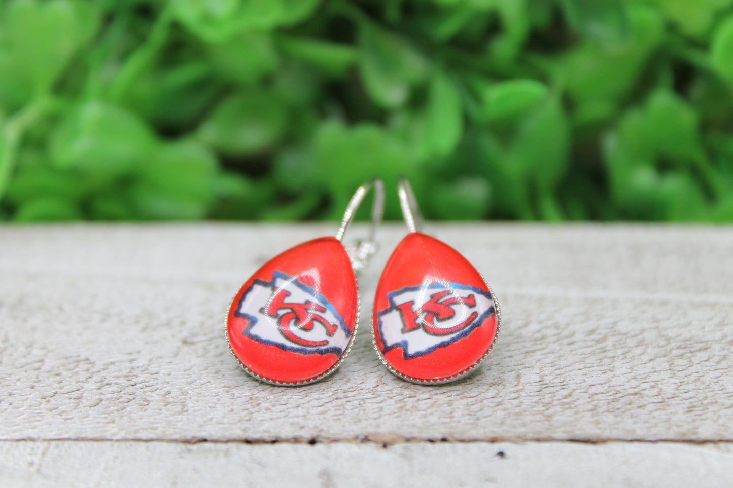 Football KC White Arrow on Red • Teardrop French Lever Earrings