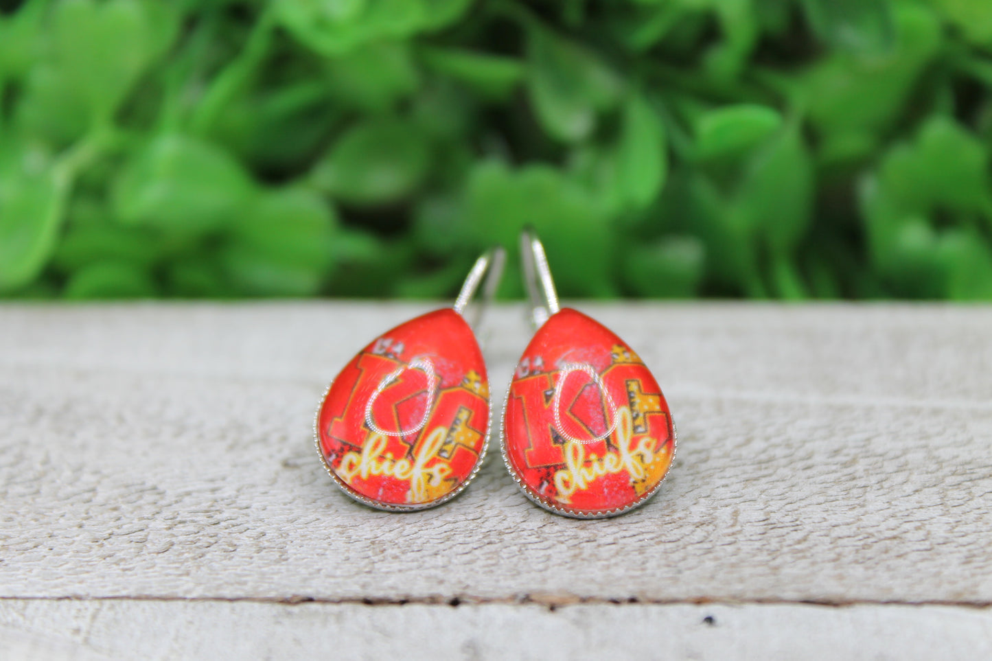 Football KC Chiefs Brushstroke on Red • Teardrop French Lever Earrings