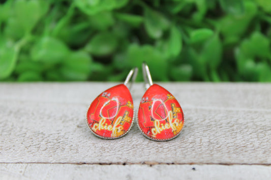 Football KC Chiefs Brushstroke on Red • Teardrop French Lever Earrings