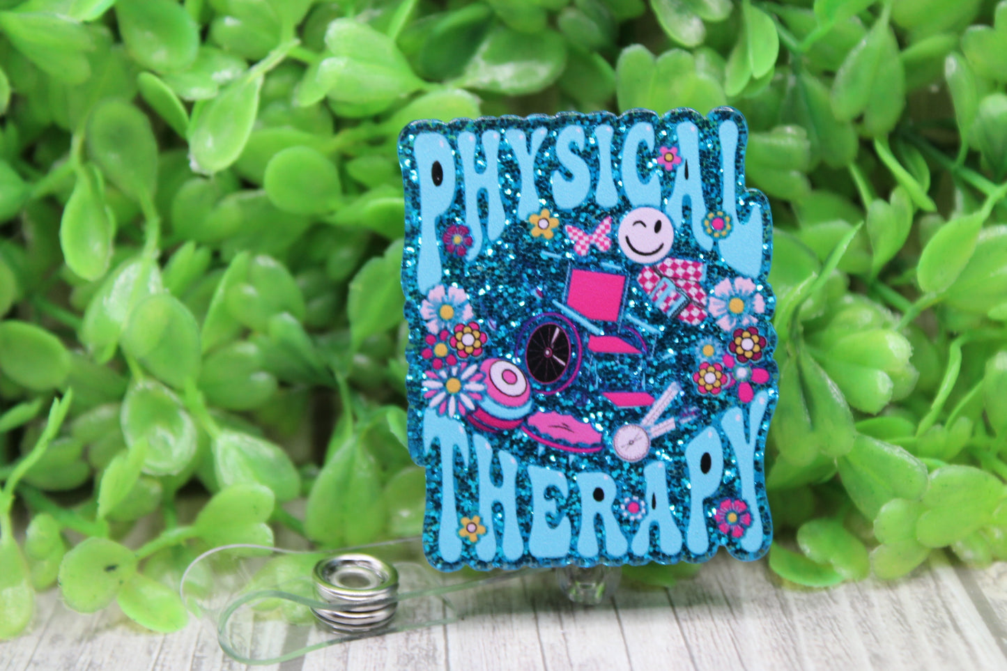 Physical Therapy Blue Glitter • Badge/ID Holder with Clip