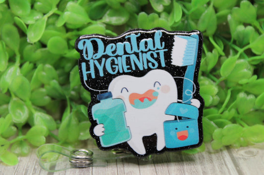 Dental Hygienist Tooth Mouth Wash Floss Tooth Brush • Badge/ID Holder with Clip