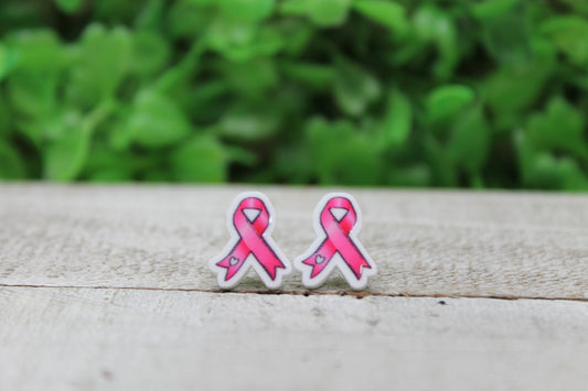 Pink Ribbons With Heart Breast Cancer Awareness • Stud Earrings