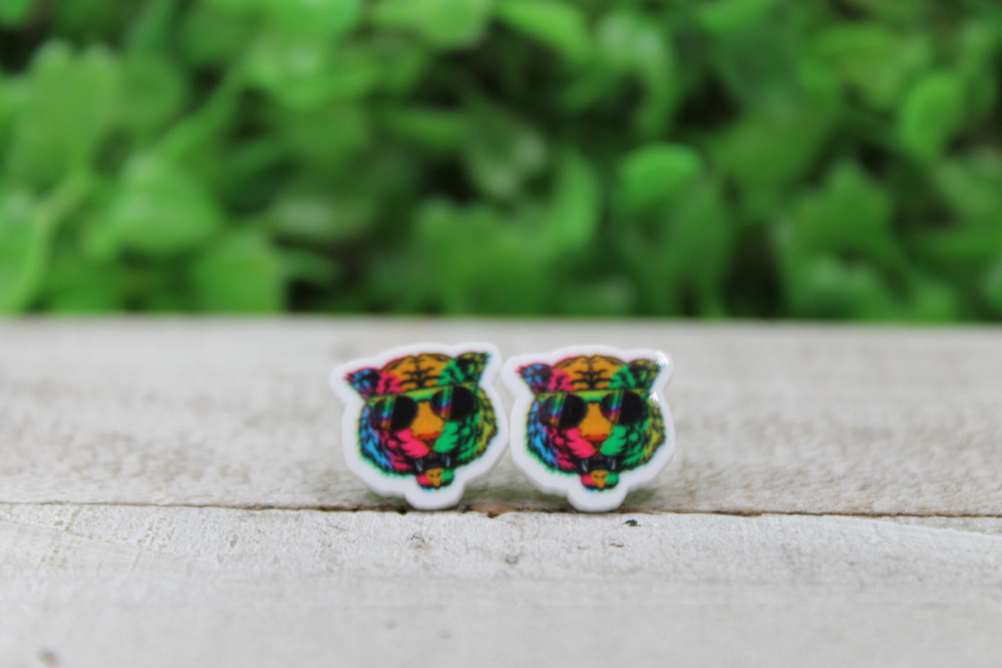 Rainbow Tigers with Sunglasses • Stud Earrings