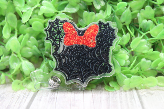 Spiderweb Red Bow Shaker • Badge/ID Holder with Clip