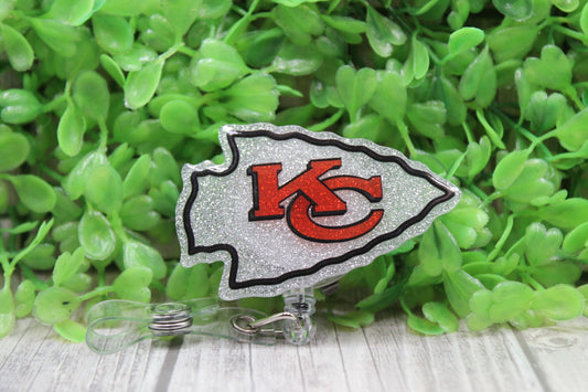 Football KC Silver Glitter Arrow • Badge/ID Holder with Clip