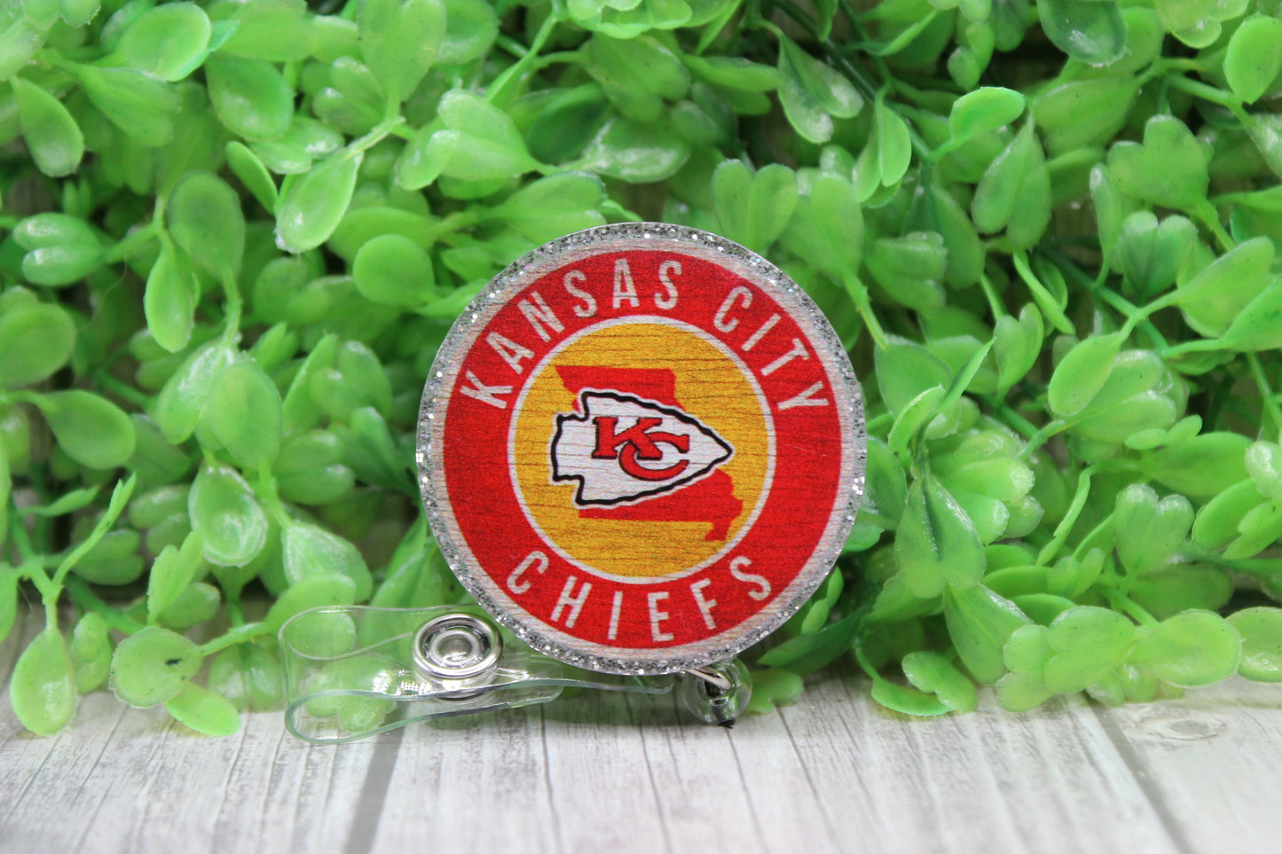 Football KC Arrow Distressed Circle • Badge/ID Holder with Clip