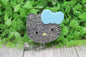 Blue Bow Silver Glitter Cat • Badge/ID Holder with Clip