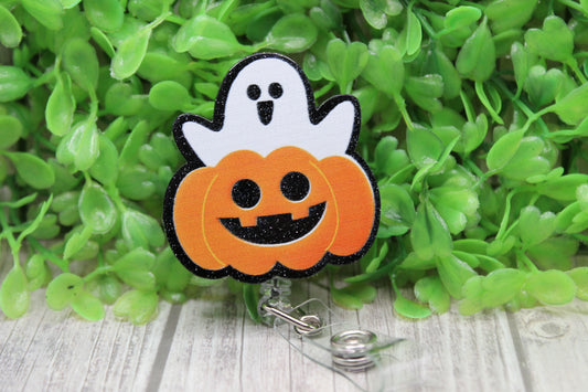 Ghost & Jack-O-Lantern • Badge/ID Holder with Clip