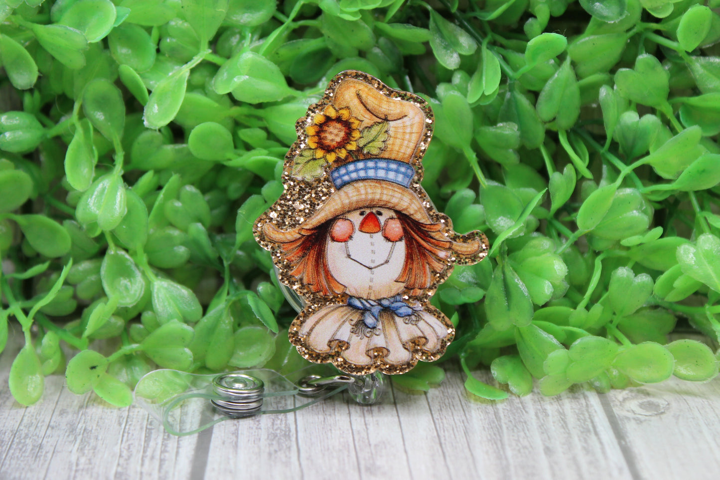 Country Scarecrow • Badge/ID Holder with Clip