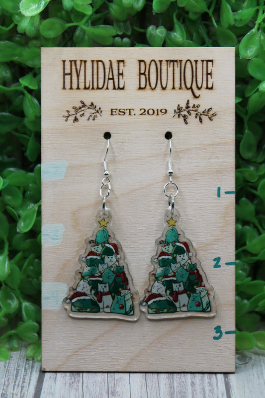 Cat Christmas Tree • Dangle Earrings