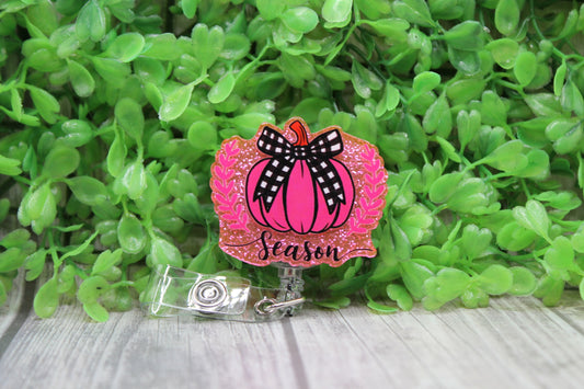 Breast Cancer Awareness Pink Pumpkin Season • Badge/ID Holder with Clip