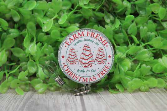 Farm Fresh Christmas Tree Circle • Badge/ID Holder with Clip