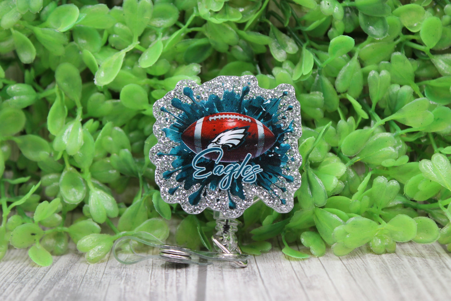 Football Eagles Paint Splatter • Badge/ID Holder with Clip