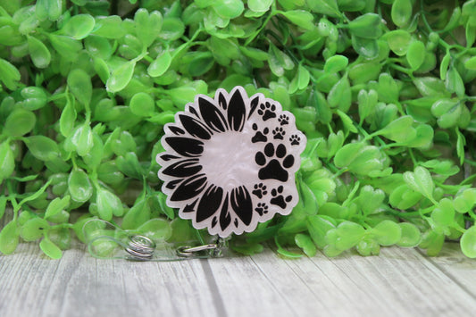 Paw Print Sunflower • Badge/ID Holder with Clip