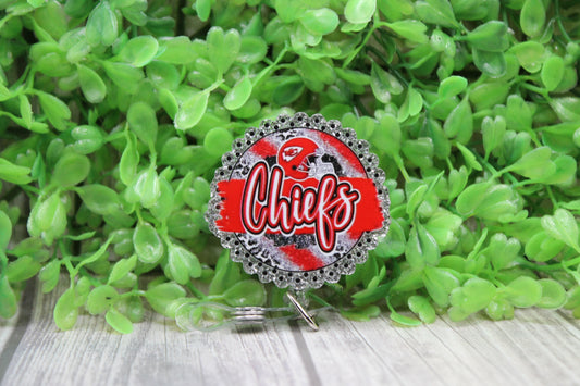 Football KC Chiefs Brushstrokes Circle • Badge/ID Holder with Clip