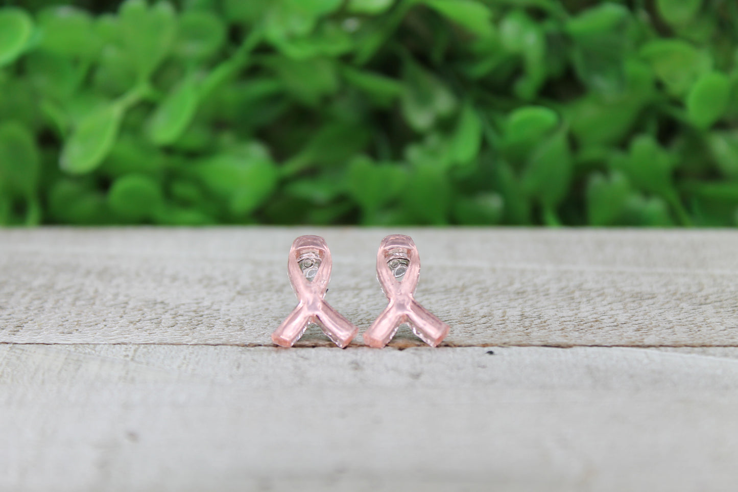 Lt Pink Mirrored Breast Cancer Awareness Ribbon • Stud Earrings