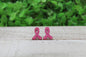 Dark Pink Glitter Breast Cancer Awareness Ribbon • Stud Earrings