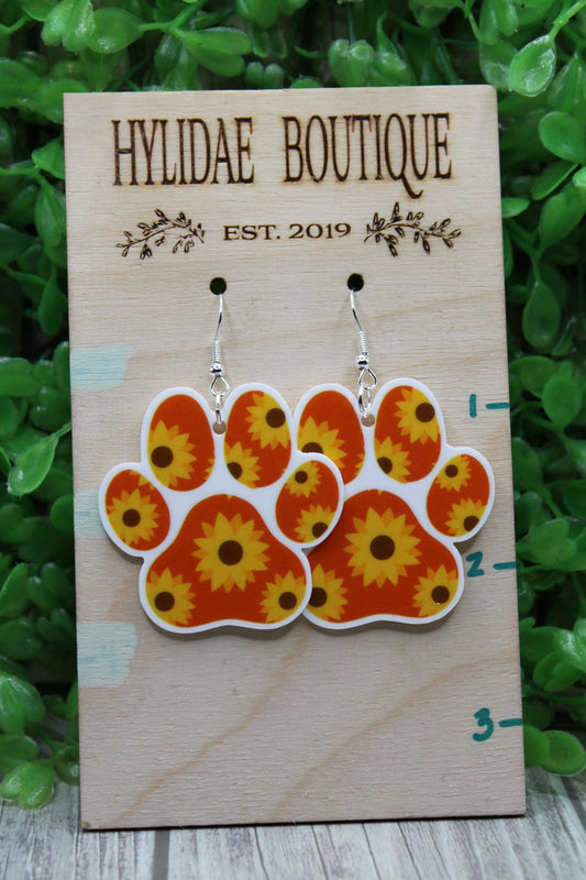 Sunflower Paw Print • Dangle Earrings