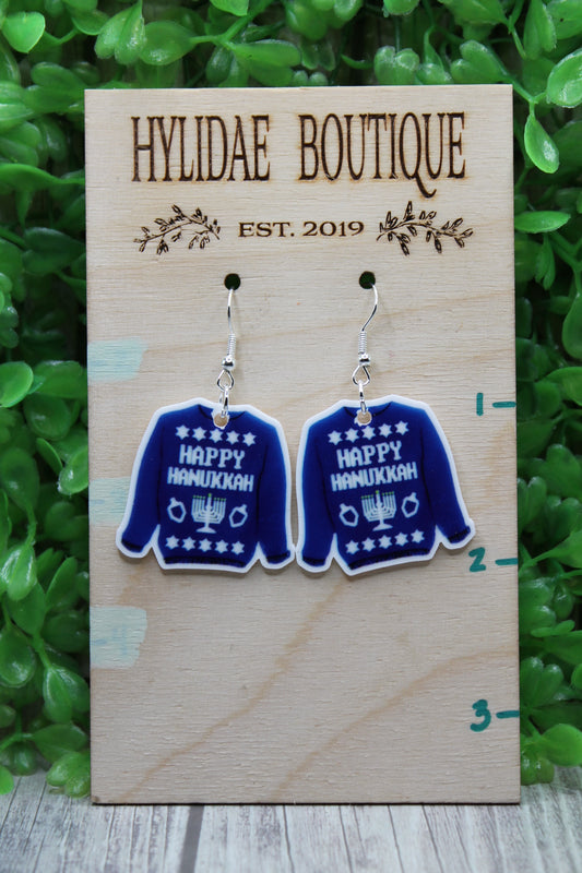 Happy Hanukkah Sweater • Dangle Earrings