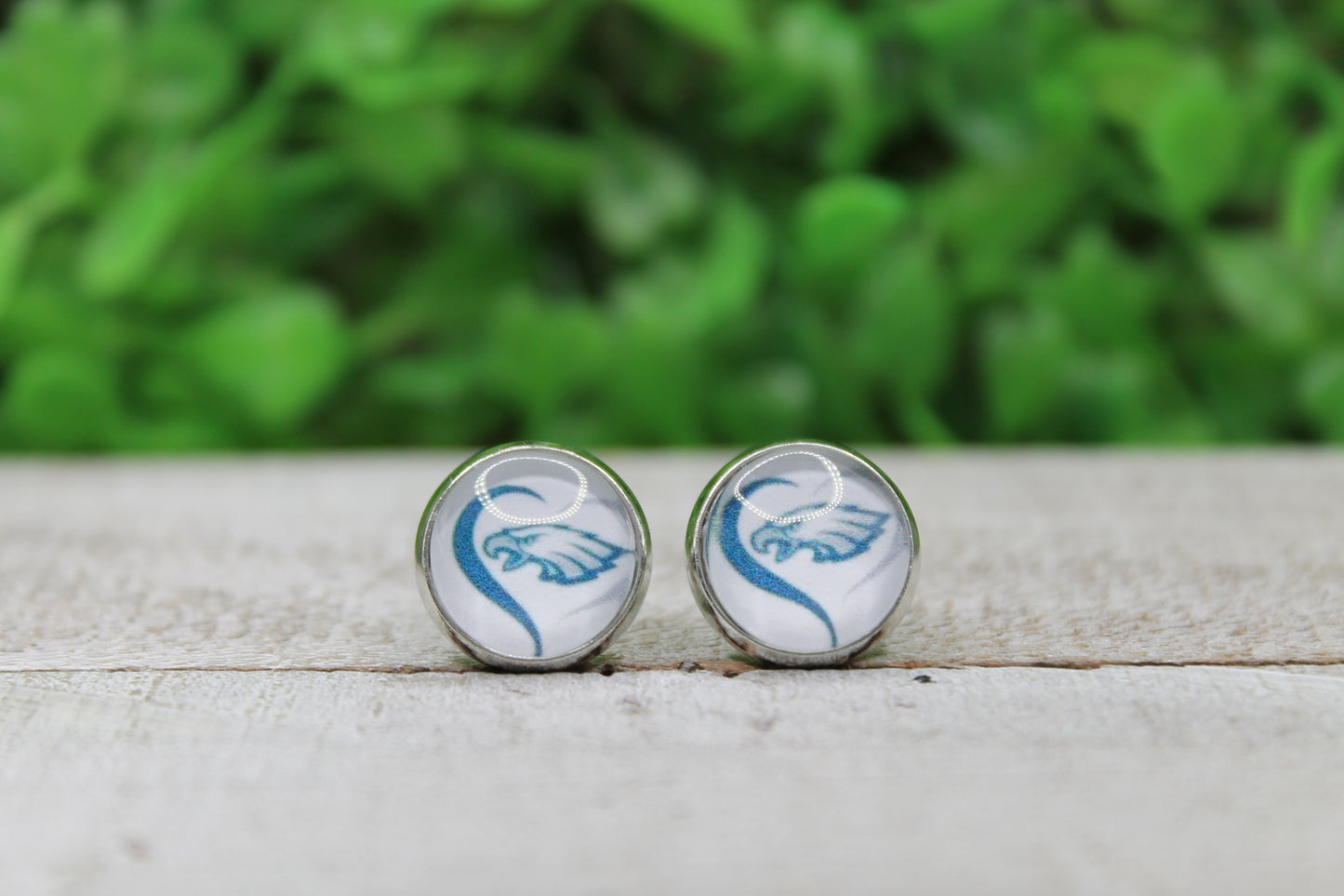 Football Eagles Heart • 12mm Glass Stud Earrings