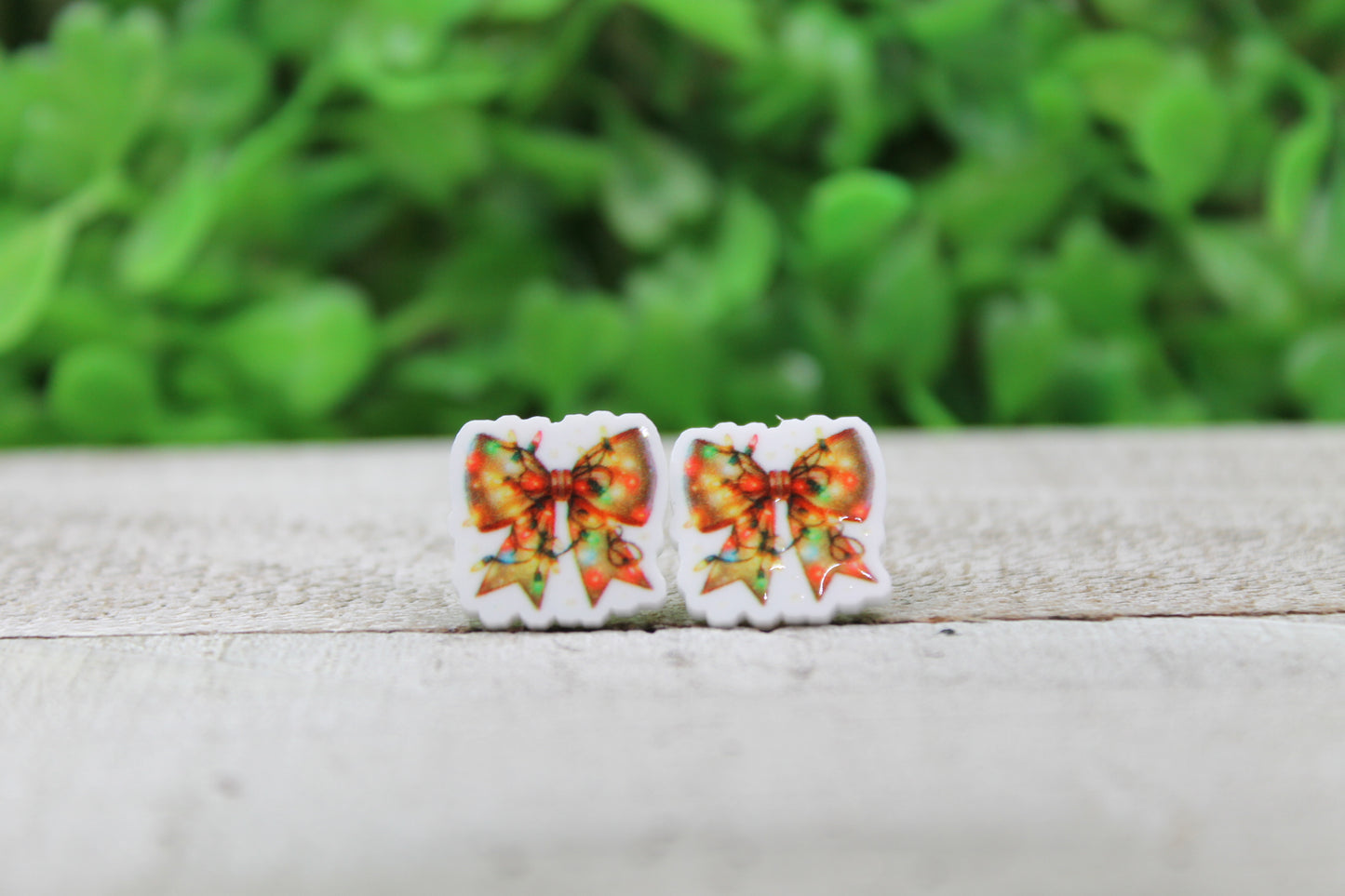 Christmas Lights Bow • Stud Earrings