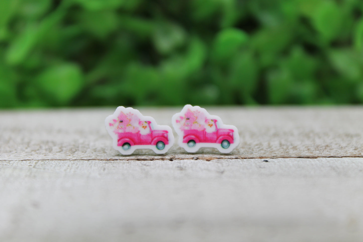 Pink Santa in Pink Pickup Truck • Stud Earrings