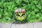 Green Grumpy Pumpkin with Leopard Bow • Badge/ID Holder with Clip