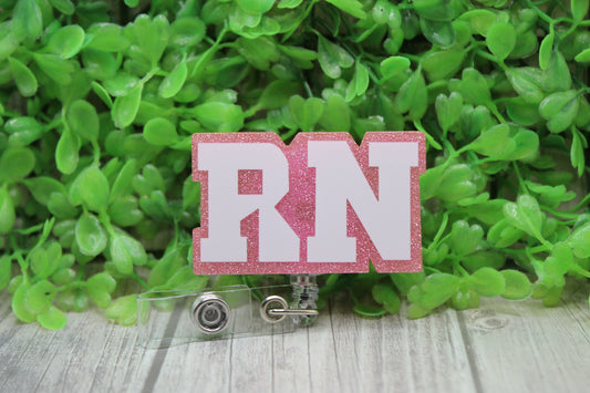 RN Pink Glitter • Badge/ID Holder with Clip