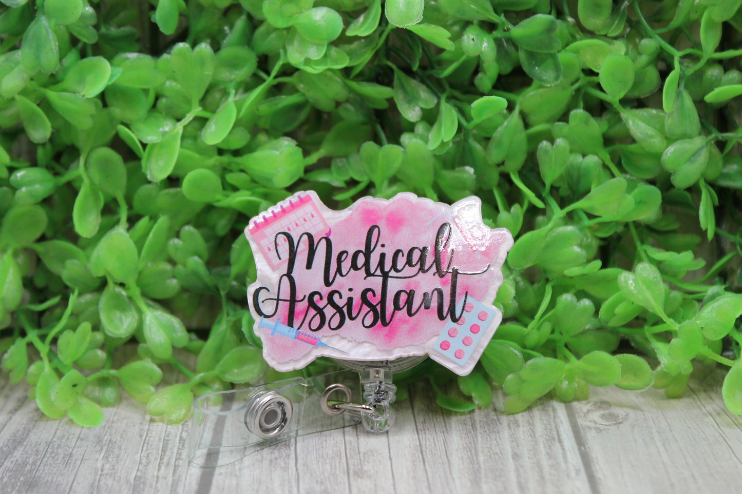 Medical Assistant on Pink • Badge/ID Holder with Clip