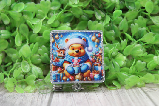 Christmas Winter Bear and Friends Square • Badge/ID Holder with Clip