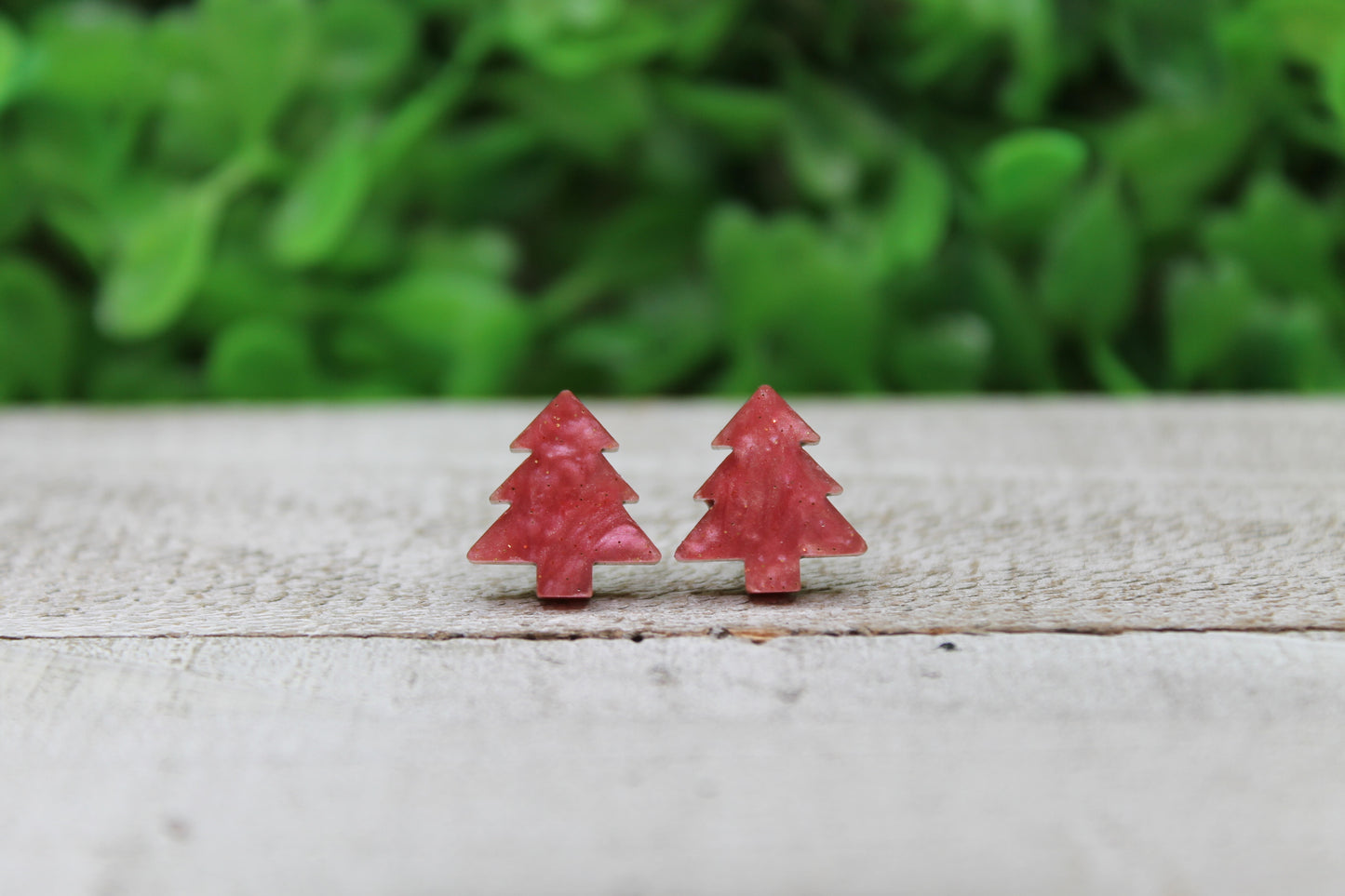 Pink Shimmer Christmas Trees • Stud Earrings