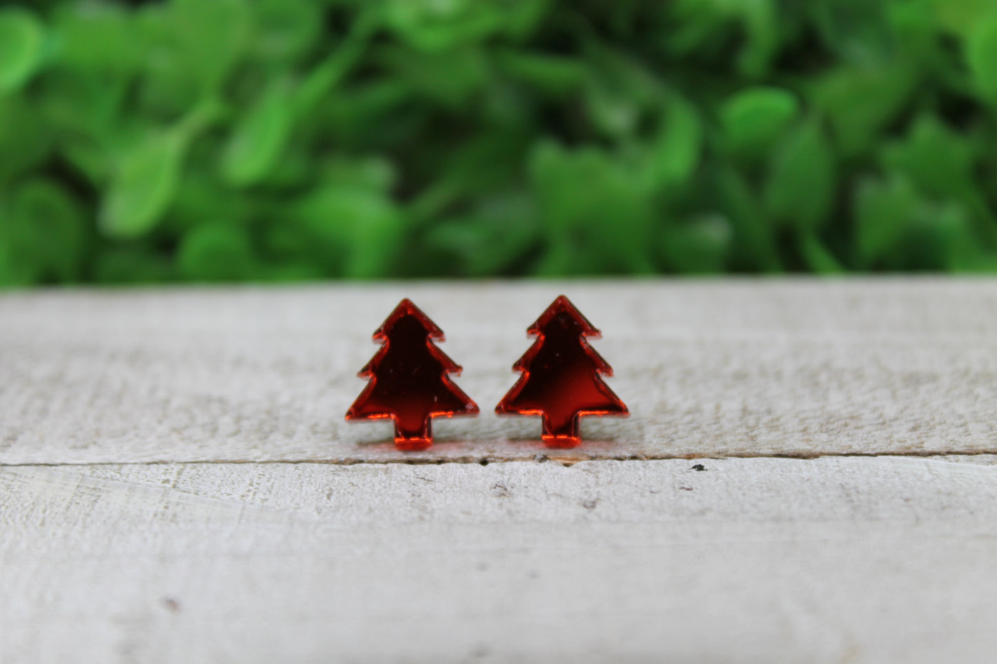 Red Mirror Christmas Trees • Stud Earrings