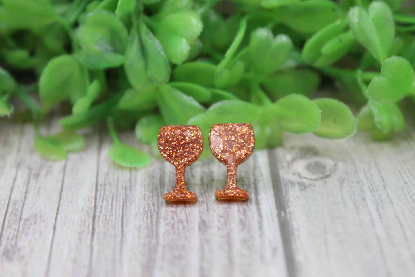 Orange Glitter Wine Glasses • Stud Earrings