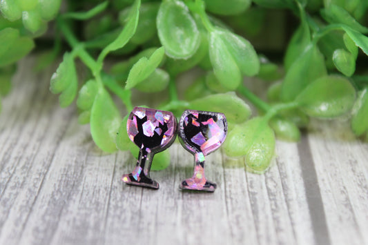 Purple Foil Wine Glasses • Stud Earrings