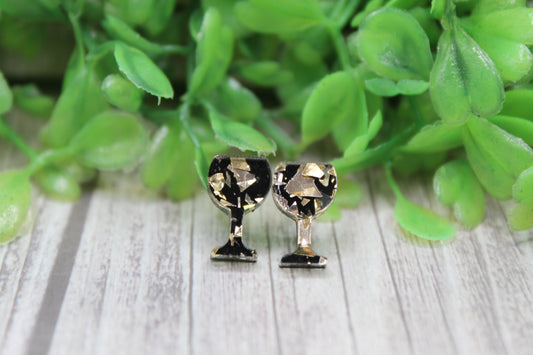 Gold Foil Wine Glasses • Stud Earrings