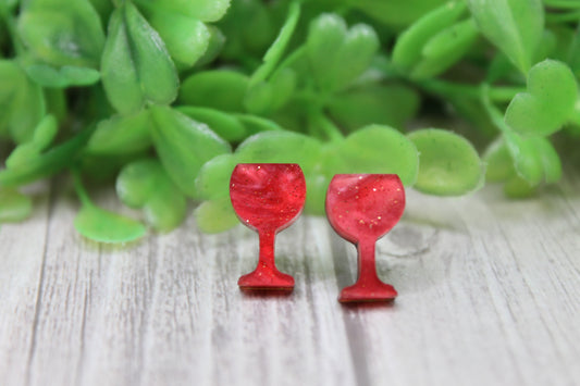 Red Shimmer Wine Glasses • Stud Earrings