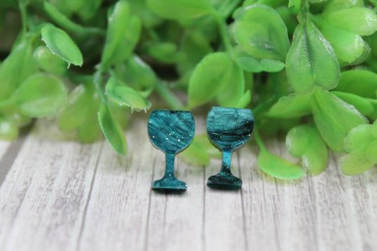 Green Shimmer Wine Glasses • Stud Earrings